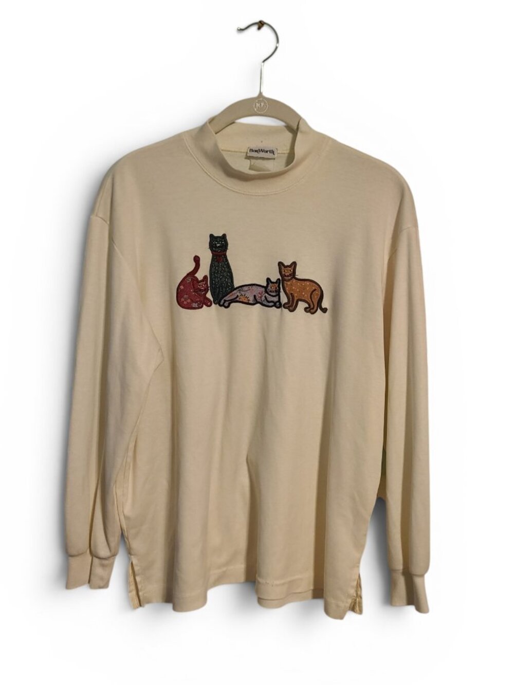 Vintage 90s Cutie Kitty Cat Embroidered Long Sleeve T Shirt Gandmacore Cottage